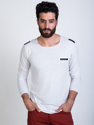

Mr Button Solid Men' Round Neck White T-Shirt