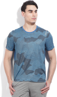 

REEBOK Printed Men's Round Neck Black, Blue T-Shirt, Bluspo