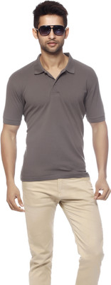 

Gritstones Solid Men' Polo Neck Grey T-Shirt