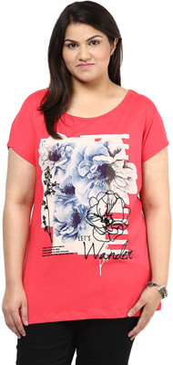 

Alto Moda by Pantaloons Graphic Print Women's Round Neck Pink T-Shirt, Coral