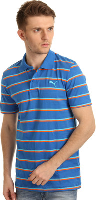 

Puma Striped Men's Polo Neck Blue T-Shirt, Victoria blue