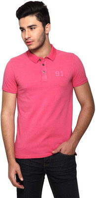 

Blackberrys Self Design Men's Polo Neck Red T-Shirt, Fire brick