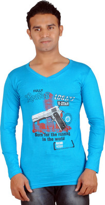 

Harsha Printed Men's V-neck Blue T-Shirt