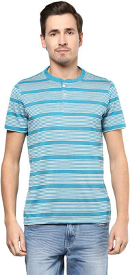 

Urban Eagle by Pantaloons Striped Men's Round Neck Blue T-Shirt, Petrol melange
