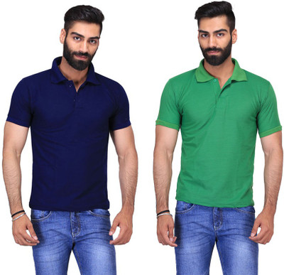 

Fuego Solid Men's Polo Neck Dark Blue, Light Green T-Shirt(Pack of 2
