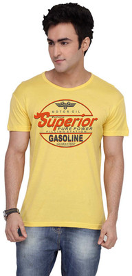 Inkovy Graphic Print Men' Round Neck Yellow T-Shirt