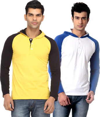 

Leana Solid Men's Hooded Multicolor T-Shirt(Pack of 2, White;yellow
