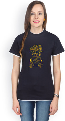 

Campus Sutra Printed Women's Round Neck Dark Blue T-Shirt