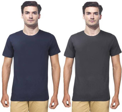 

Gallop Solid Men's Round Neck Grey, Dark Blue T-Shirt(Pack of 2, Ash grey;navy