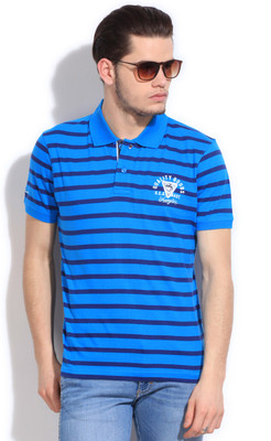 

Wrangler Striped Men's Polo Neck Blue T-Shirt, Blue aster