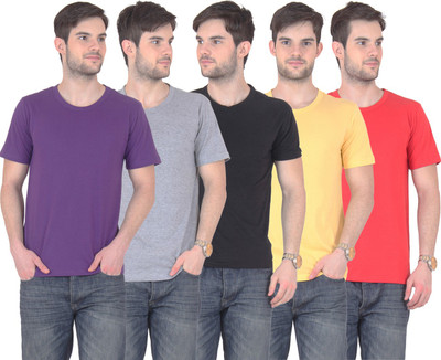 

FnMe Solid Men' Round Neck Multicolor T-Shirt(Pack of 5, Black;grey;purple;red;yellow