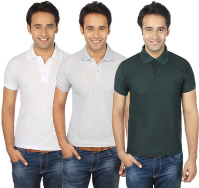 

Quetzal Solid Men's Polo Neck Multicolor T-Shirt(Pack of 3, Green;grey;white