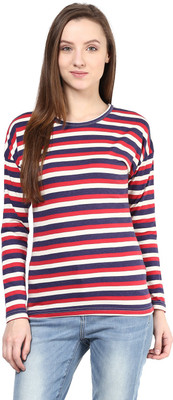 

Hypernation Striped Women's Round Neck Red, White, Blue T-Shirt, Multicolor