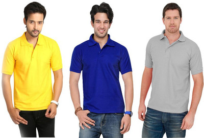 

Keepsake Solid Men's Polo Neck Multicolor T-Shirt(Pack of 3), H grey