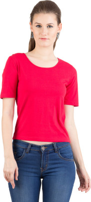 

Hypernation Solid Women' Fashion Neck Red T-Shirt