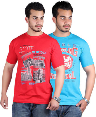 

Shineway Graphic Print Men's Round Neck Multicolor T-Shirt(Pack of 2, Red;turquoise