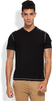

Arise Self Design Men' V-neck Black T-Shirt
