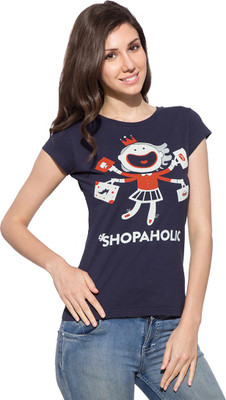 

Chimp Graphic Print Women's Round Neck Dark Blue T-Shirt, Mood indigo
