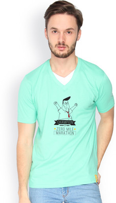 

Campus Sutra Solid Men V-neck Green T-Shirt, Sea green