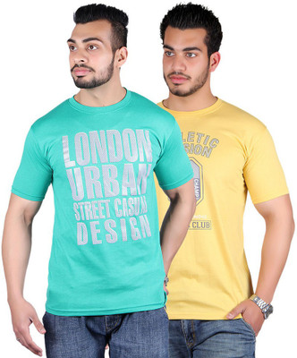 

Shineway Graphic Print Men's Round Neck Multicolor T-Shirt(Pack of 2, Gold;green