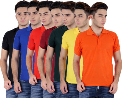 

Sanvi Traders Solid Men Polo Neck Multicolor T-Shirt(Pack of 7