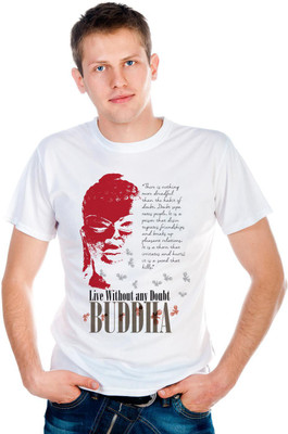 

6th Cross Graphic Print Men's Round Neck White T-Shirt