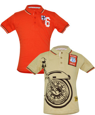 

Just Joey Boys Printed Cotton T Shirt(Beige, Pack of 1, Crimson red