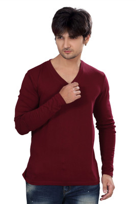 

Elegance Cut Solid Men's V-neck Maroon T-Shirt