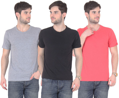 

E'Hiose Solid Men' Round Neck Multicolor T-Shirt(Pack of 3, Black;gajri;grey