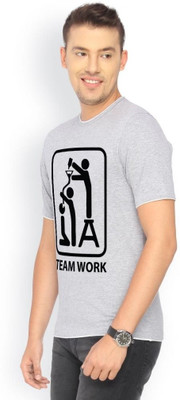

Campus Sutra Printed Men Round Neck Grey T-Shirt