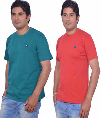 

Leaf Solid Men' Round Neck Green, Red T-Shirt(Pack of 2