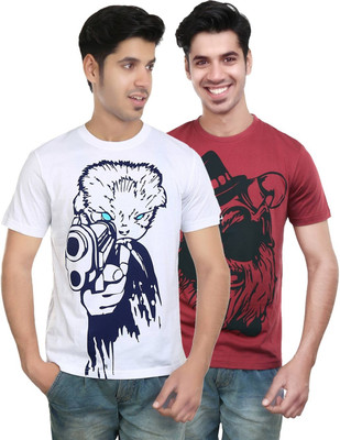

Algotton Graphic Print Men's Round Neck White, Maroon T-Shirt(Pack of 2, Maroon;white