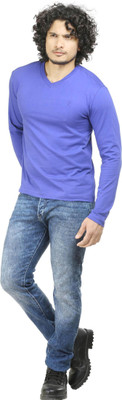 

Oviyon Solid Men's V-neck Blue T-Shirt, Blue iris