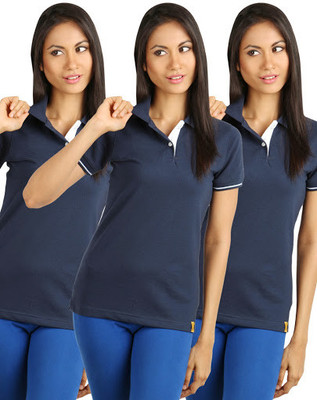 

Campus Sutra Solid Women's Polo Neck Grey T-Shirt(Pack of 3)
