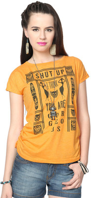 

People Printed Women's Round Neck Orange T-Shirt