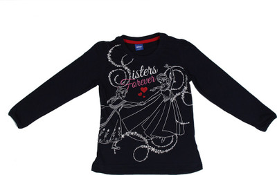 

Disney Girls Printed T Shirt(Black, Grey