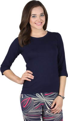 

SayItLoud Solid Women's Round Neck Dark Blue T-Shirt, Navy blue
