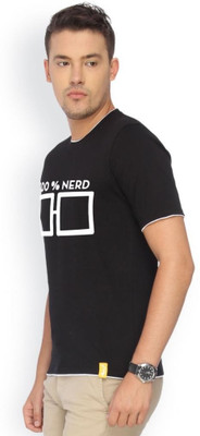 

Campus Sutra Printed Men Round Neck Black T-Shirt