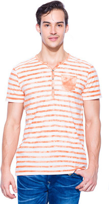 

Mufti Striped Men's Henley Orange, White T-Shirt
