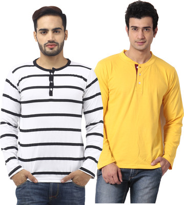 

Leana Striped Men's Henley Multicolor T-Shirt(Pack of 2