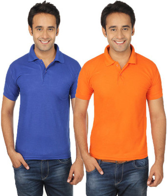 

Quetzal Solid Men's Polo Neck Blue, Orange T-Shirt(Pack of 2