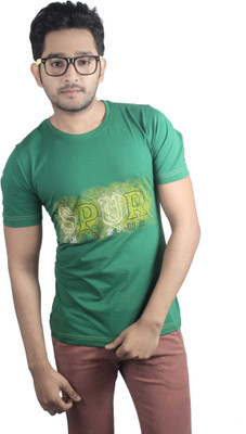 

Spur Printed Men's Round Neck Green T-Shirt, Dark green