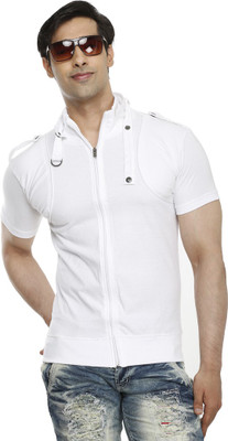 

Tees Collection Solid Men's Flap Collar Neck White T-Shirt