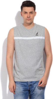 

Nautica Solid Men's V-neck Grey T-Shirt, Fog htr