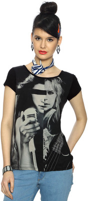

SF Jeans by Pantaloons Printed Women's Round Neck Black T-Shirt
