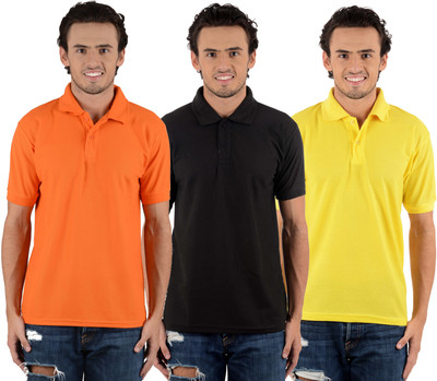 

Blaze Solid Men's Polo Neck Multicolor T-Shirt(Pack of 3, Black;orange;yellow