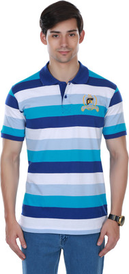

Cotton County Premium Striped Men's Flap Collar Neck Light Blue T-Shirt, Sky blue