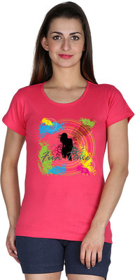 

Faireno Printed Women' Round Neck Pink T-Shirt