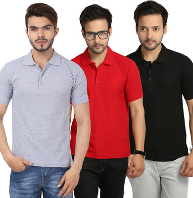 

Weardo Solid Men's Polo Neck Black, Red, Grey T-Shirt(Pack of 3, Black;grey;red