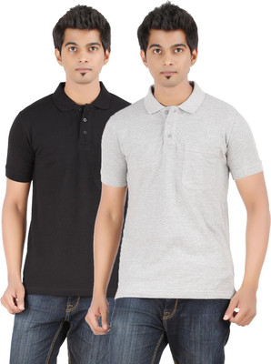 

Ap'pulse Solid Men's Polo Neck Black, Grey T-Shirt(Pack of 2, Black;grey melange